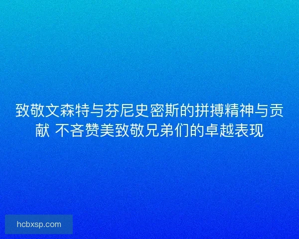 致敬文森特与芬尼史密斯的拼搏精神与贡献 不吝赞美致敬兄弟们的卓越表现